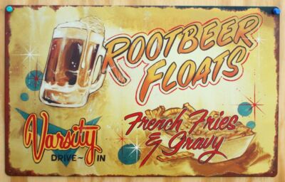 Varsity Drive In Root Beer Floats Tin Sign Vintage Look Diner Food Fries Pop B08