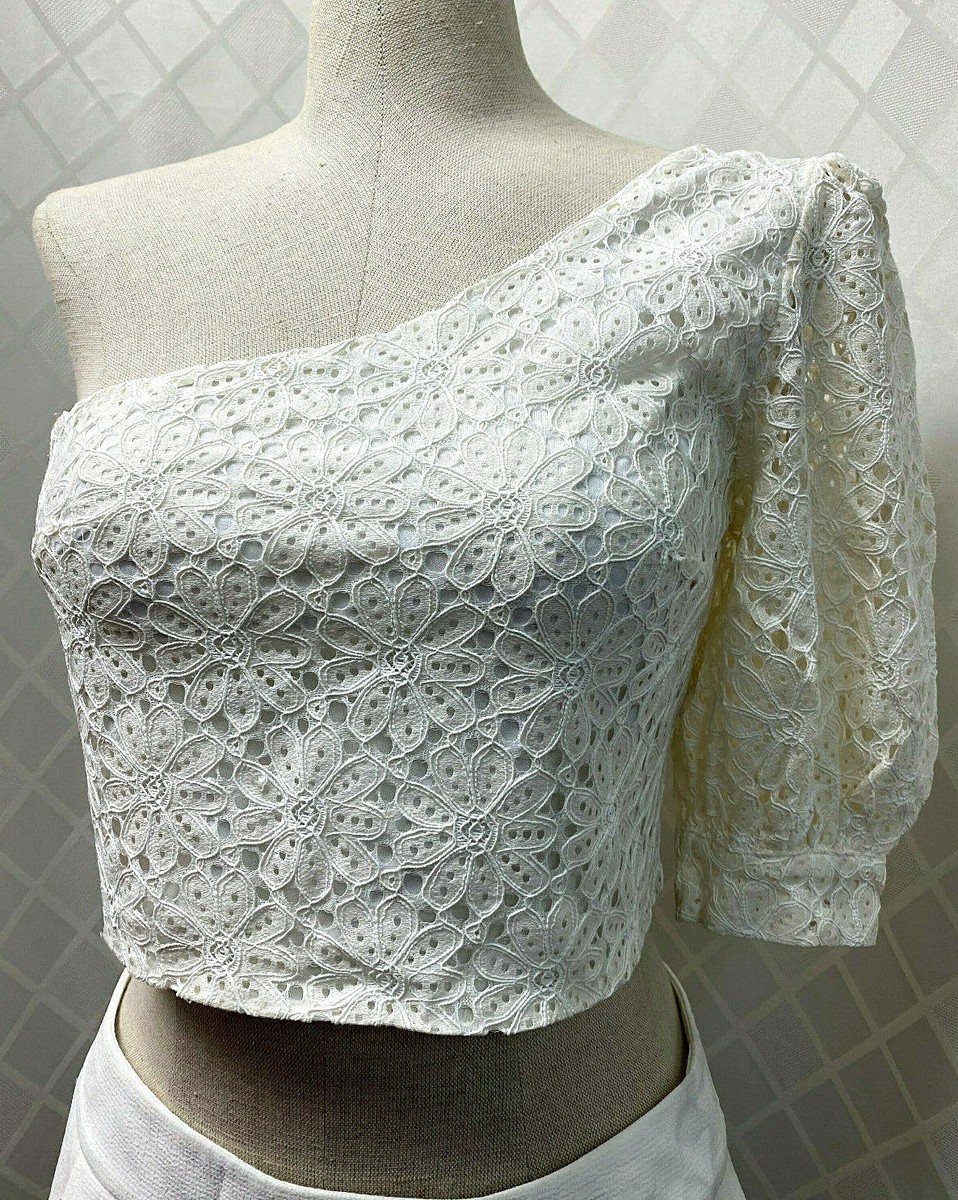 WOMENS Sz 8 TOPSHOP ONE-SHOULDER PUFF SLEEVE FLORAL LACE