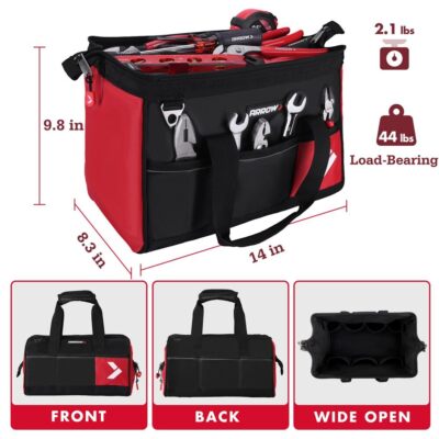 ARROW 14'' Heavy Duty Tool Bag Multiple 11 Pockets Soft Tool Bag for Men Women