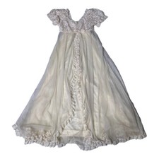 2pc VTG TOSCA 60s 70s Silky SHEER Long Lace Nylon Peignoir Nightgown SET Sz M