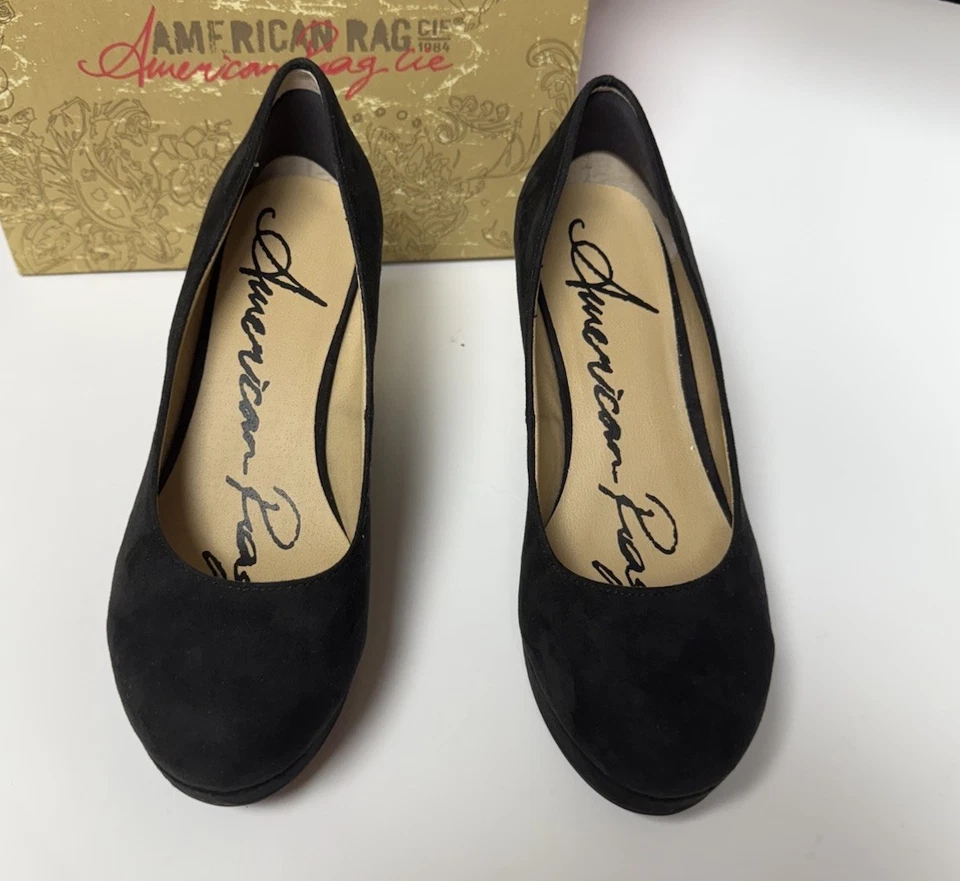 American Rag CIE-1984(R) Shoes Size 8 M Black Suede Wedge Heels  Worn Twice/ Box - Image 2 of 4