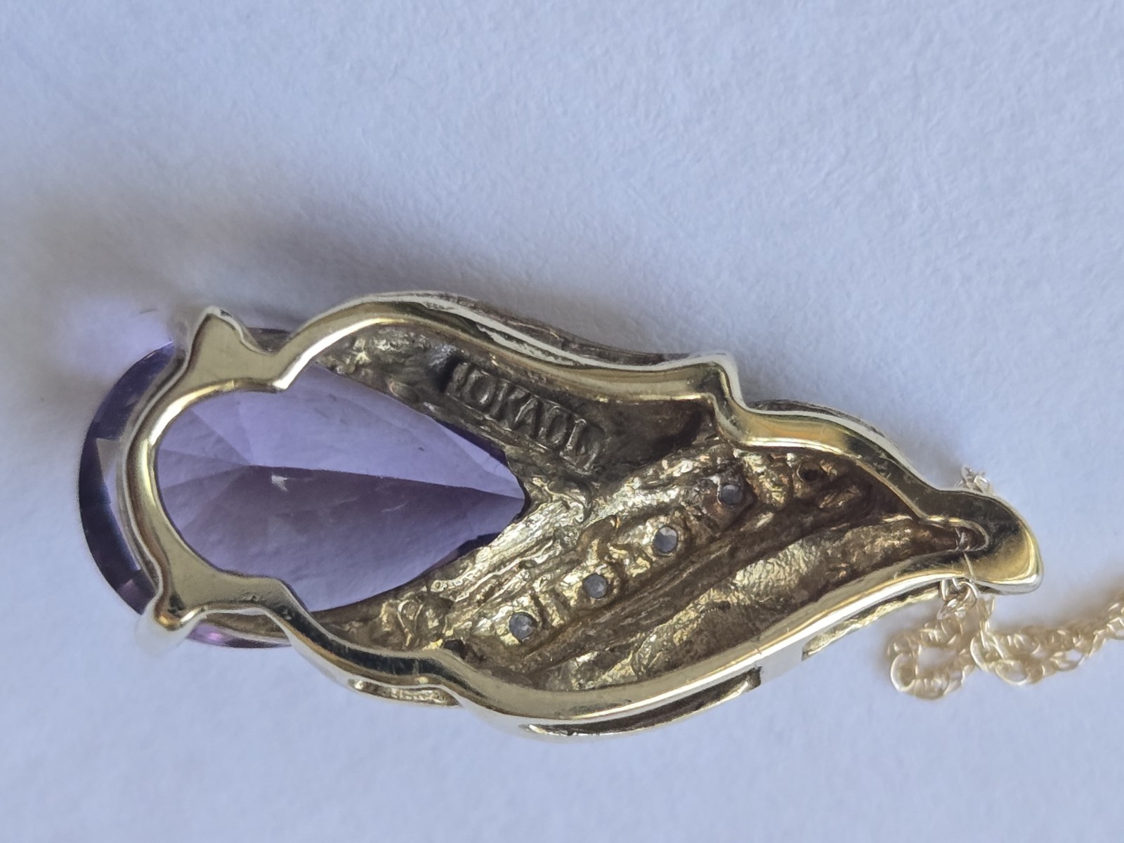 10K Solid Gold Diamond Amethyst Drop Pendant Neck… - image 8