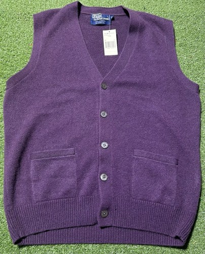 Polo Ralph Lauren Cashmere Purple Cardigan Vest Mens Size Large New