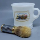 Vintage AVON white milk glass shaving mug cup Iron Horse Train With Brush