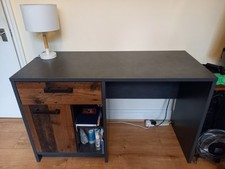 Black/Dark Wood Grain Computer Desk 120x52x74cm 1 Drawer Cabinet 2 Shelves