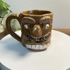 Ugly Face Mug Studio Art Pottery Handmade Signed by Artist 3D Facial Features