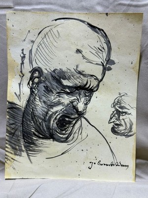 LEONARDO DA VINCI  drawing and painting on old paper signed stamped vintage