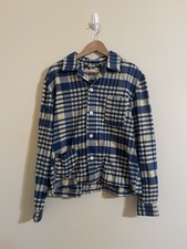 Bode New Putnam Plaid Shirt Jacket Button Up Blue Small Medium