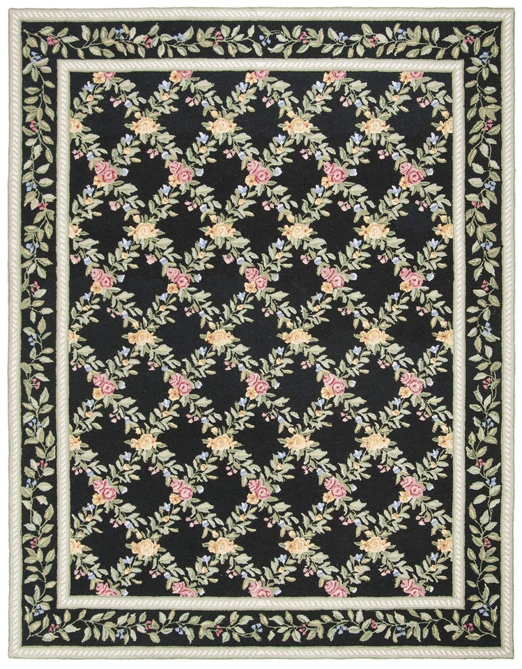 Area Rug 8x10 - Chelsea Collection - Large - Black, Hand-Hooked Wool, French ... - Image 2 of 4