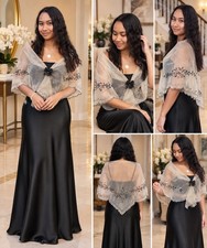 Filipiniana Alampay Wrap Shawl Ivory W/ Black Embroidery . Brooch not included