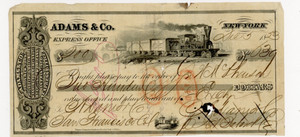 1853.    New York/San Francisco.   Adams & Co. Express Office. Purchased Gold.