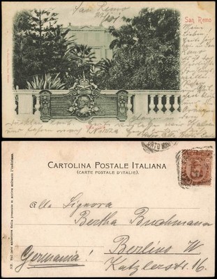 Cartolina San Remo Sanremo Villa Zirio, Blick in die Gärten 1901
