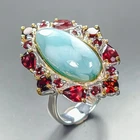 Handmade 13 ct+ Natural Larimar Ring 925 Sterling Silver Size 8 /R462867