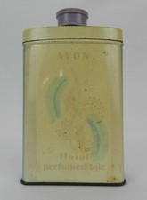 Vintage AVON Floral Perfumed Talc Tin – More Than Half Full – Purple Cap – Retro