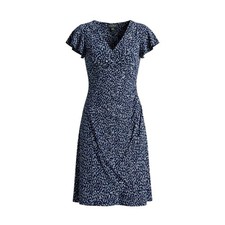 Lauren Ralph Lauren Navy Floral Print Wrap Dress V-Neck Short Sleeve Size 6 Nwot