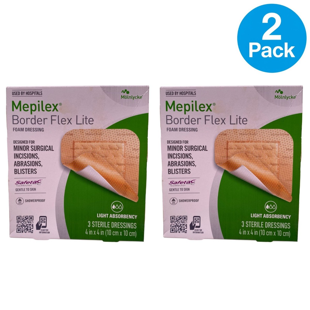 Mölnlycke Mepilex Border Flex Lite 4x4 in (10x10 cm) 2 Pack New