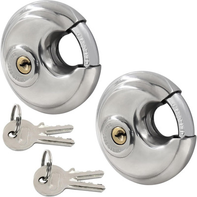 2 Pack Disc Padlocks Stainless Steel Heavy Duty Outdoor Storage Gate Lock Set