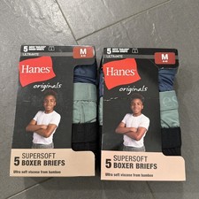 Hanes Originals Boys Medium 8-10 Tagless Boxer Brief Underwear Supersoft 10-Pcs