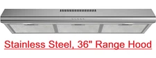 FIREGAS Under Cabinet Range Hood 36", 3 Speed Exhaust Fan, LED Light