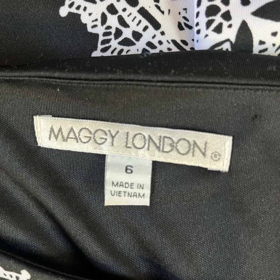 Vestido midi Maggy London para mujer 6 blanco y negro manga corta encaje floral cremallera lateral Foto 3 de 4