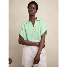 NWOT Banana Republic Women Polo Top XL/XXL Linen Oversized Johnny-Collar Sweater