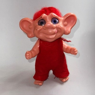 Vintage Russ Berrie Troll Toy Figure Pixie Elf Red Hair Vinyl Bank Antique RARE