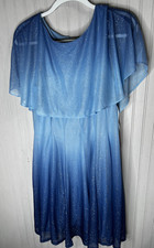 Gabby Skye Dress Womens 14 Blue Glitter Ombre Chiffon Overlay Lined Zip NEW $114