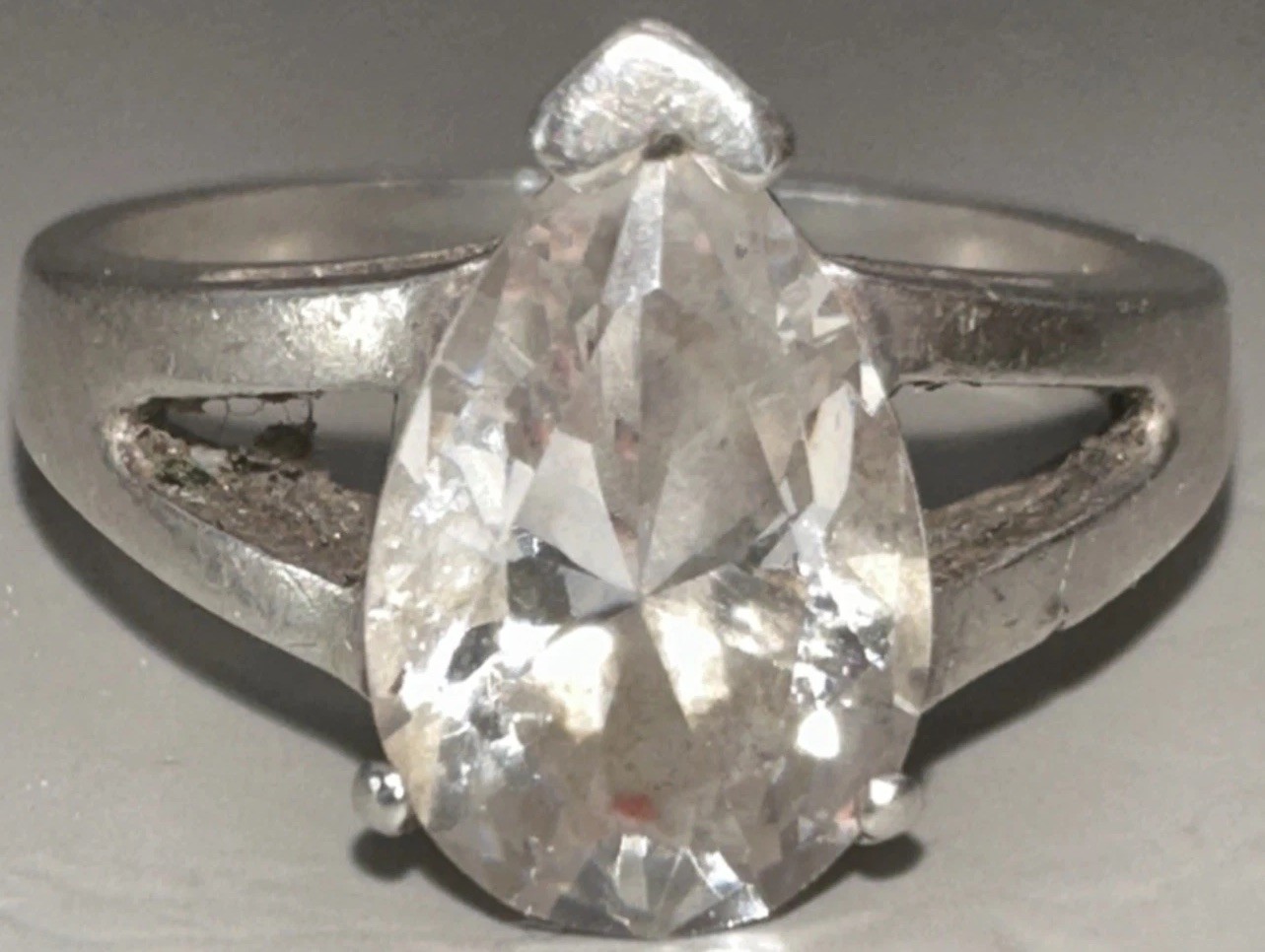 Pear Shape White Stone Set Solitaire Sterling Sil… - image 1