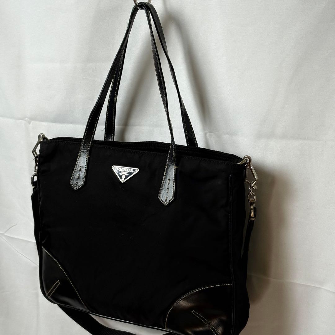 PRADA nylon 2WAY shoulder tote bag black leather accents with storage bag thumbnail 11