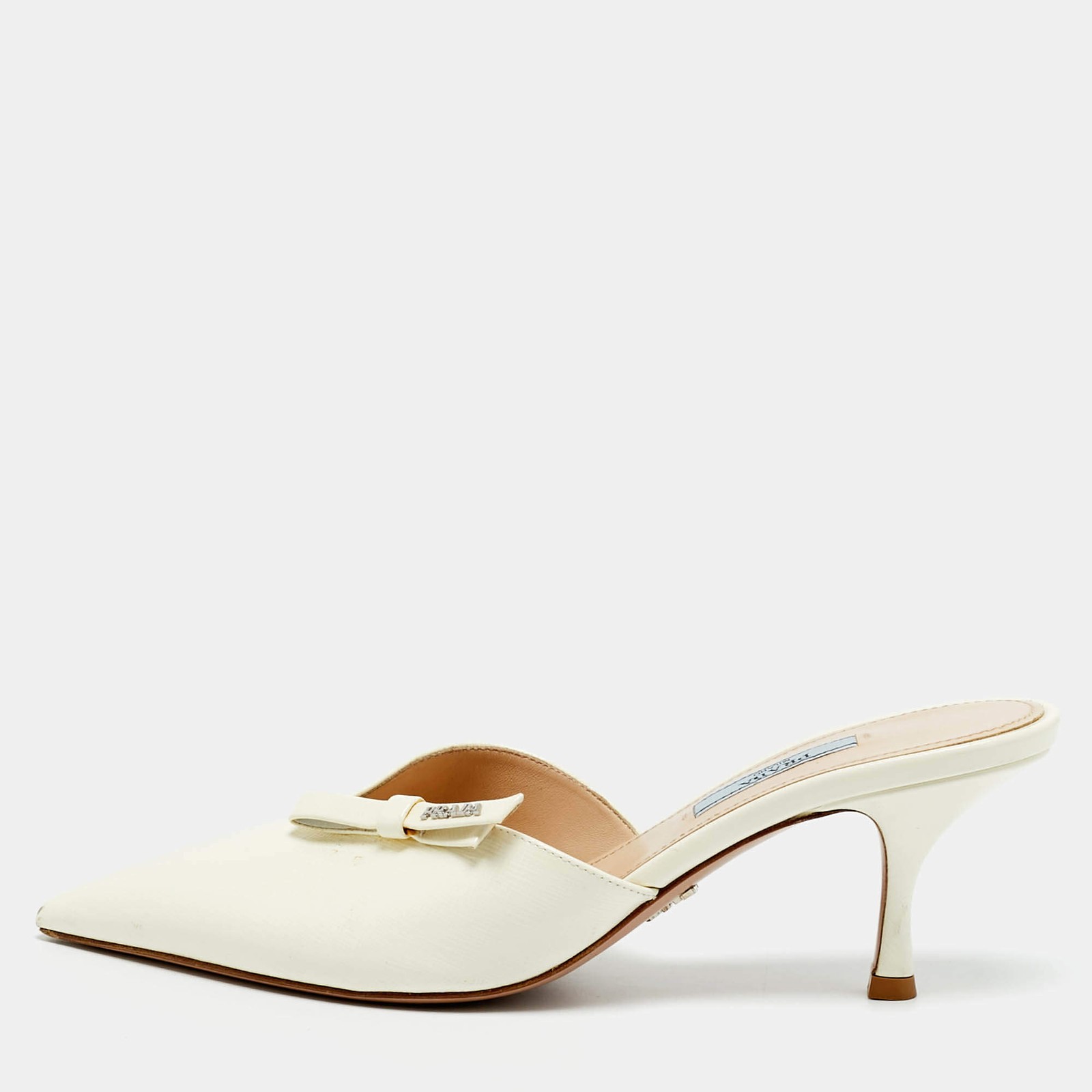 Prada Size 39 Cream Saffiano Leather Mules