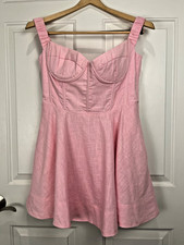 Bardot Linen Dress - Women's XL - Babydoll Barbiecore Boning Pink Feminine