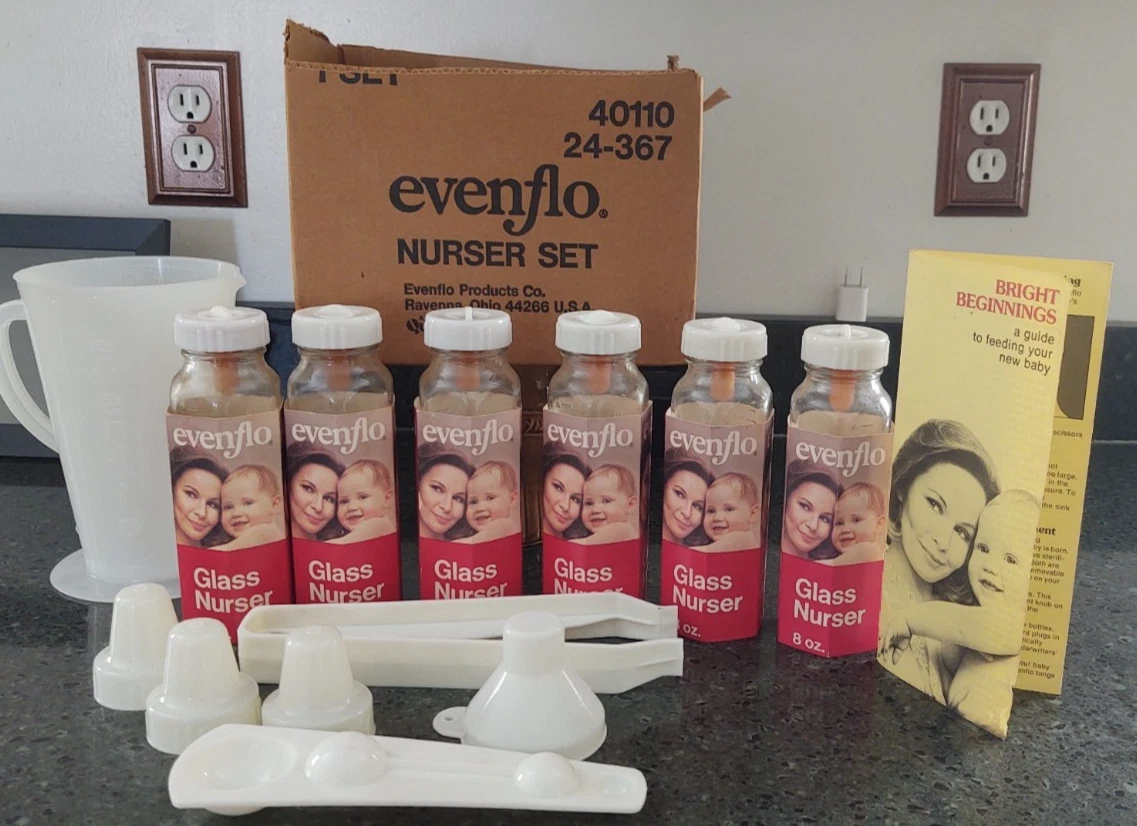 Vintage 1979 Evenflo Disposable Feeding Complete Glass Nurser Set New In Box