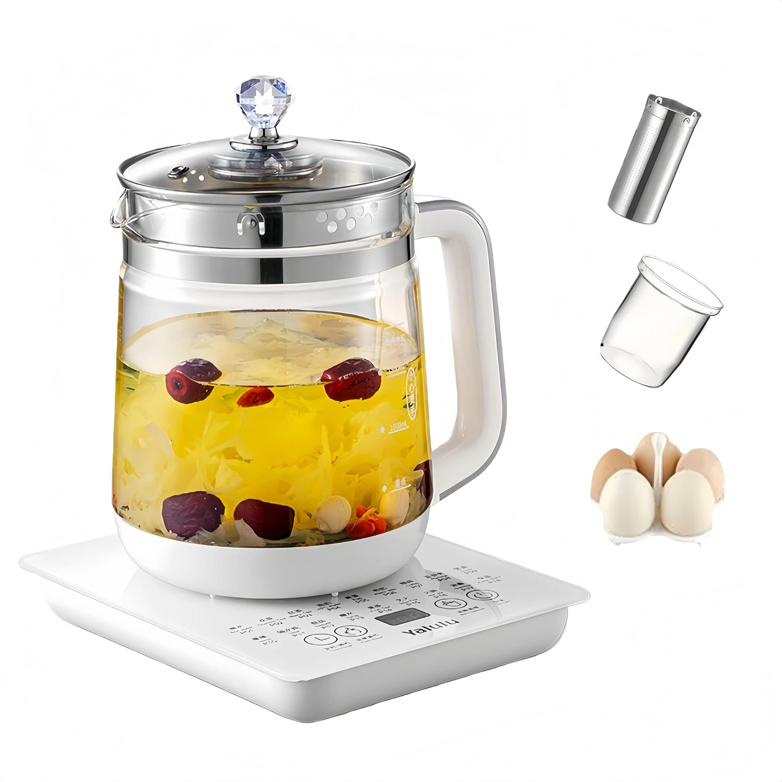 Kettle, 1.8L Large Pot with Tea Infuser & Stewing Cup, Egg Rack, 18-in-1 Mult...