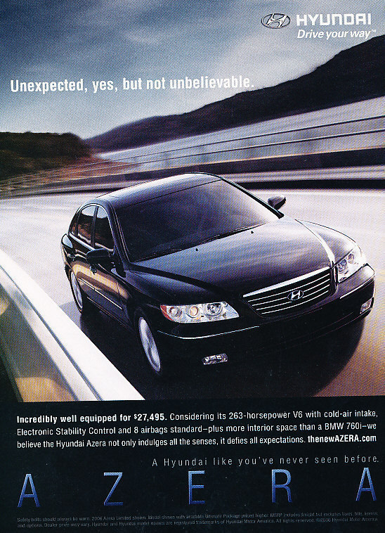 2006 Hyundai Azera - Unexpected - Classic Vintage Advertisement Ad D64 ...