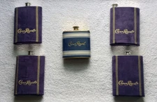 Lot of 5 Crown Royal Whiskey Flasks
