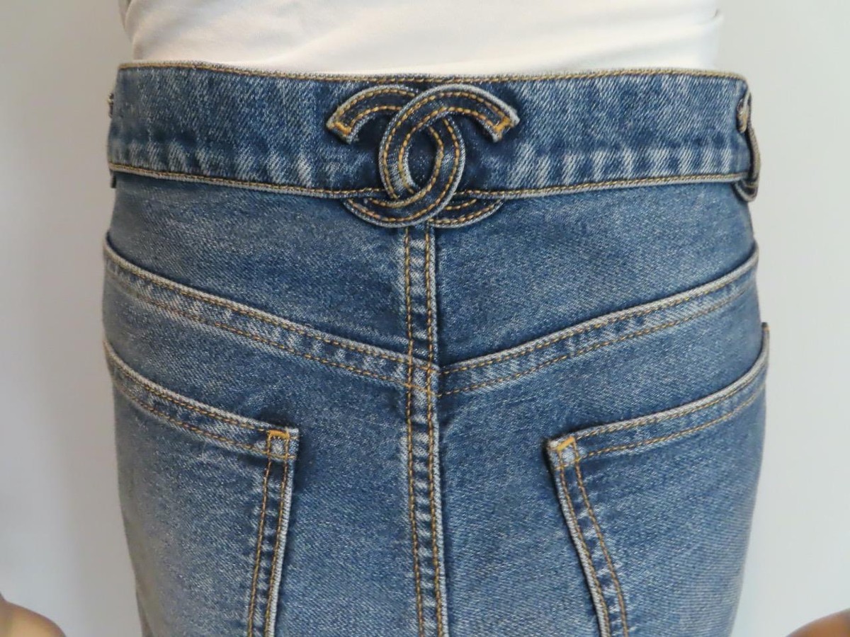 NWT CHANEL Blue Denim CC Logo Jeans F 42/US 10 | eBay