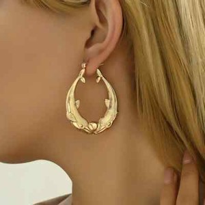 Authentic Retro Dolphins Golden Hoop Earrings 18K Gold plated Ocean Fancy