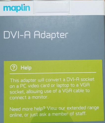 Certified High Quality DVI-A Adapter, Male DVI-A to Female VGA - New - Maplin - Picture 2 of 2