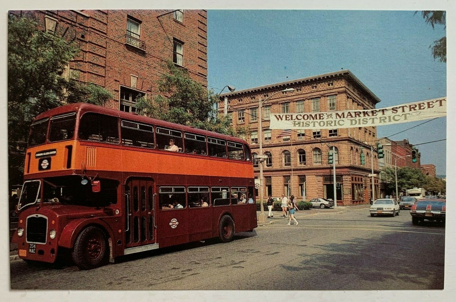 NY Postcard Corning New York Historic Market Street vintage double