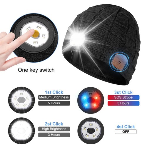 Mit LED Licht Aufladbar Bluetooth Beanie Mütze Hut Wintermütze Strickmütze DHL - Bild 4 von 14