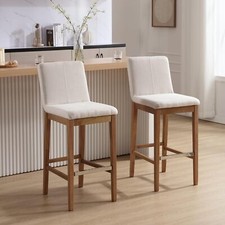 Wood Bar Stools Set of 2, Mid-Century Modern 30" Bar Height Stool with Back