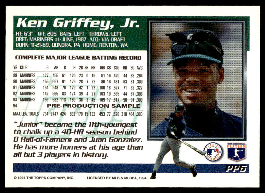 1994 Topps #PP6 Ken Griffey, Jr. BASEBALL Seattle Mariners | eBay