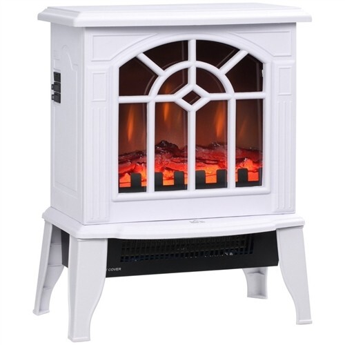 White Electric Fireplace Heater with Realistic Log Flame LED - Picture 3 of 4