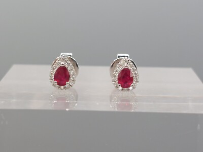 Birnenform Rubin & Diamant Halo Ohrstecker 18 kt Weißgold
