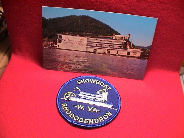 LOT /2 OMAR SHOWBOAT RHODODENDRON WEST VIRGINIA NO POSTMARK POSTCARD & PATCH