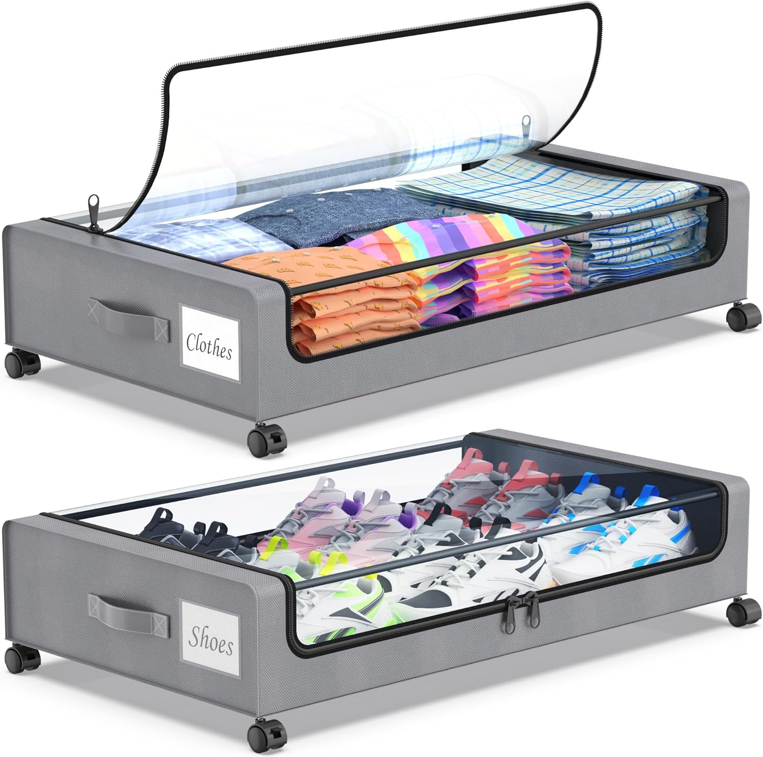 Beborxue Under Bed Storage Containers with Wheels, 2-Pack, Space-Saving Organizers-image