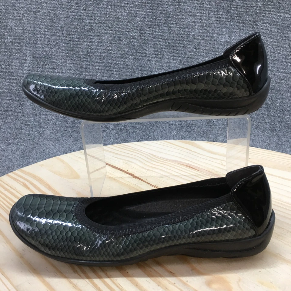 Walking Cradles Shoes Womens 7.5 S Ballet Flats Olive Green Leather Croc Print - Image 2 of 4