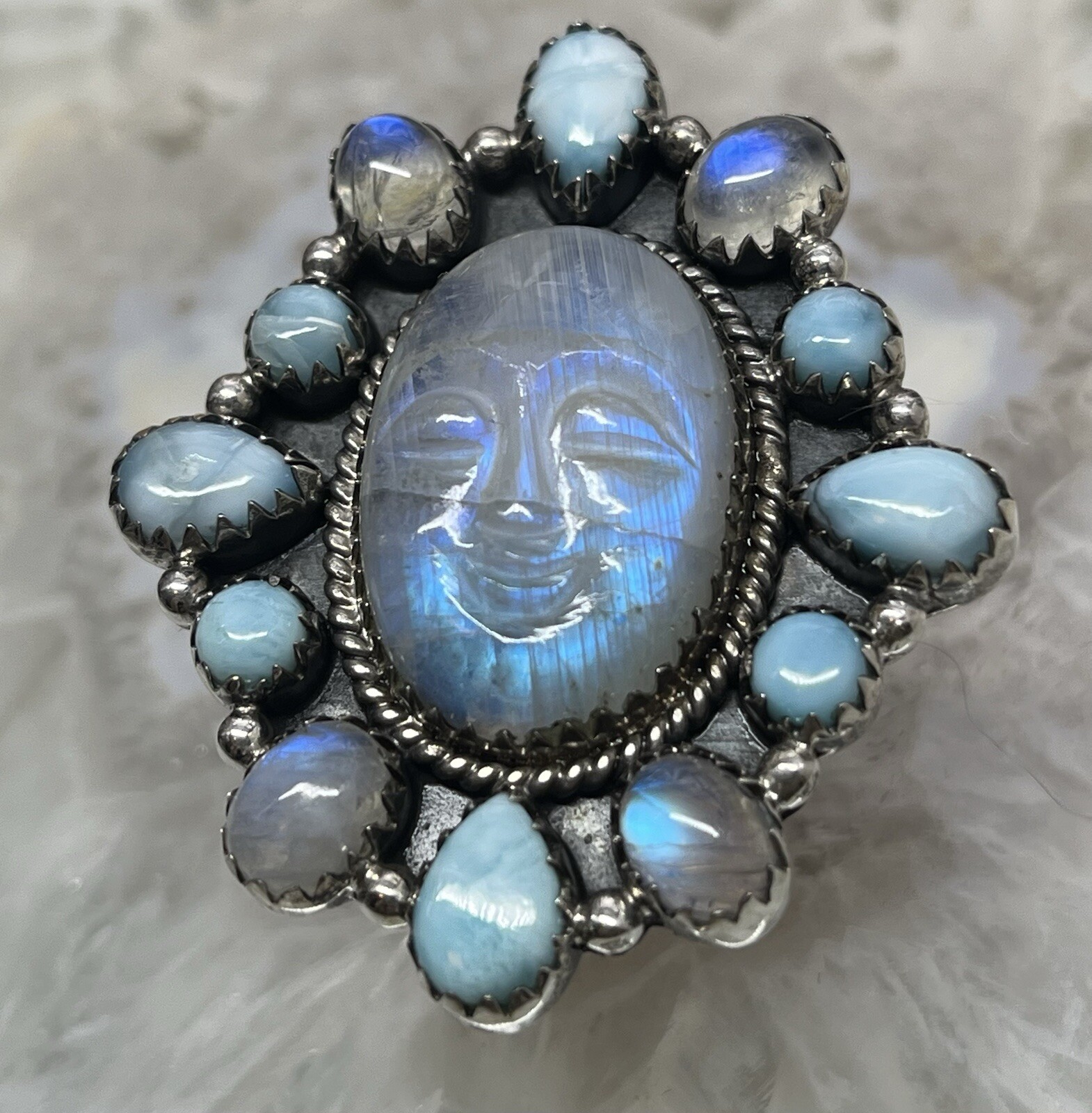 925 Goddess Sterling Silver Hand Carved Rainbow M… - image 1