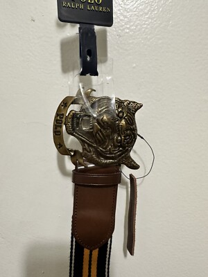 Polo Ralph Lauren Tiger Buckle Belt 40 Leather Canvas Sportsman