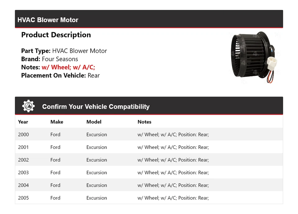 Soplador trasero para Ford Excursion 2000-2005 4 estaciones 2001 2002 2003 Foto 2 de 4
